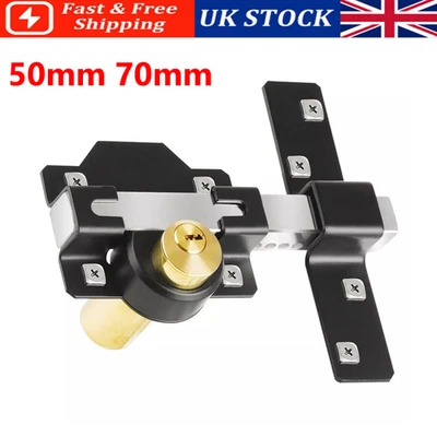 Security Gate Lock Garden Double Long Throw Bolt Rim Lock 5 Keys 50mm Both Sides