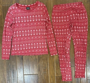 Laura Ashley Pajama Set S Red Pants Long Sleeve Fair Isle Holiday Cozy Ribbed - Picture 1 of 4