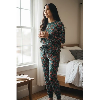 Набор пижам Hanna Andersson Hanna Me Down Long John пуансеттия нашивка размер маленький - Изображение 1 из 4