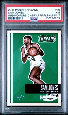 2015-16 Panini Threads Hardwood Pioneers Platinum #10 Sam Jones 1/1 PSA 7 - Image 1 of 2