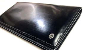 CARTIER VINTAGE PASHA CC EMBLEM SHEENY LEATHER LONG WALLET BIFOLD FRANCE BLACK - Picture 1 of 19