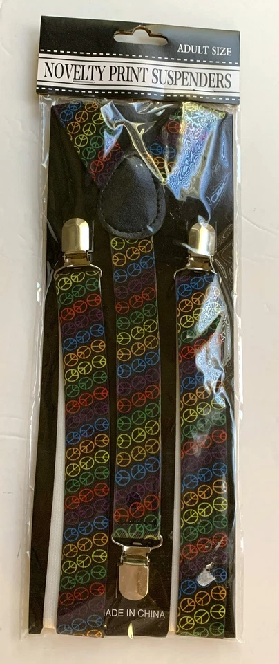 SIGNO DE PAZ Adulto Novedad Estampado SUSPENSORES NUEVO Hippie Groovy Años 60 CLIP-ON Foto 1 de 1
