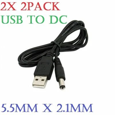 (2x) 1M USB to 5.5mm/ 2.1mm Barrel Jack Male DC 5v power charger connector cable - Image 1 of 4