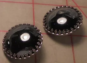 6 Czech Round Hematite Glass Buttons Antique Silver Setting 26mm #714 - Picture 1 of 9