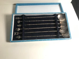 6 Japanese Sterling Silver 950 Ice Tea Spoons in Box - Picture 1 of 12