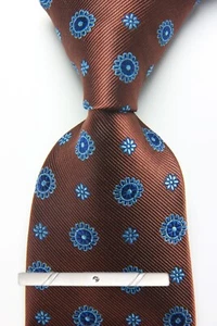 Nueva Corbata Clásica a Lunares Marrón Azul JACQUARD TEJIDA 100% Seda Para Hombre - Imagen 1 de 5