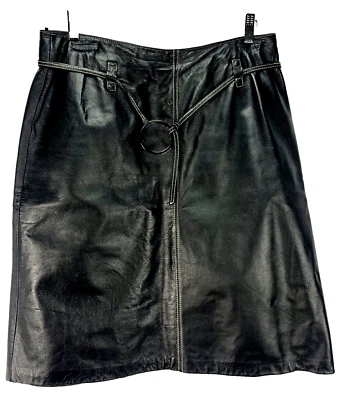 Falda lápiz de cuero negra DANIER talla 8 cinturón delgado forrado cremallera trasera hasta la rodilla Foto 1 de 4