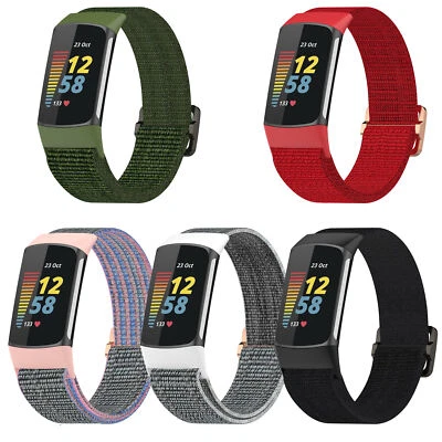 For Fitbit Charge 5 Nylon Woven Elastic Replacement Fitness Watch Strap Band