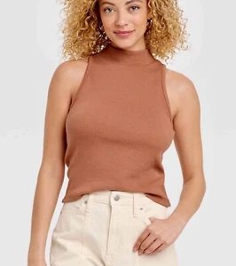 Top donna nuovo con etichette Target A New Day ruggine slim fit a costine finto collo (taglia large) - Foto 1 di 7