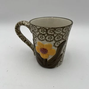 RARE Temp-Tations 12oz Old World Brown Yellow Flower Coffee Mug - Picture 1 of 6