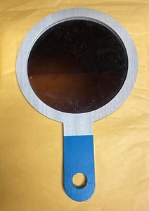 Hanging Accent Mirror Woodgrain look w/ Coral/Orange Handle - Picture 1 of 8
