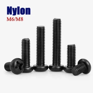 Viti macchina testa tonda Phillips nylon nero testa tonda bulloni M6-M8 L:8-60 mm - Foto 1 di 31