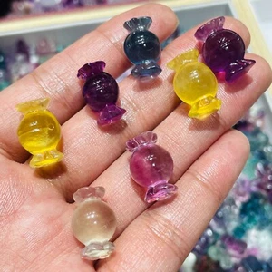 5pc Natural fluorite Christmas Carved mini candies quartz crystal reiki healing - Foto 1 di 5