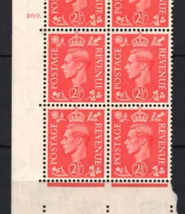 GB KGVI 21⁄2d hell scharlachrot kein Kontrollzylinder *269.* BLOCK VON SECHS UM POSTFRISCH SS4362 - Bild 1 von 6