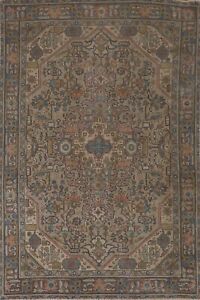 Vintage Geometric Tebriz Muted Area Rug 7x10 Handmade Wool Traditional Carpet