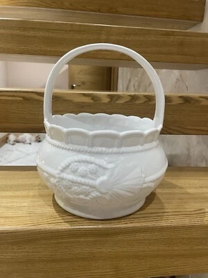 Vintage Hull Pottery Basket Planter 11 " Tall  White  - Image 1 of 3