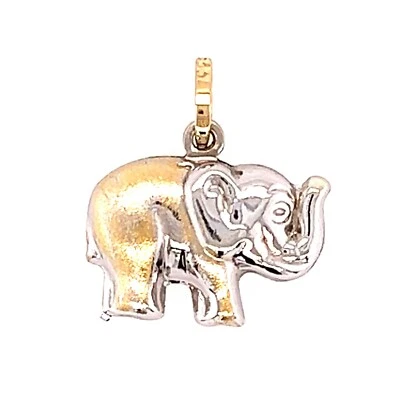 PINGENTE DE ELEFANTE 3D OURO BRANCO E AMARELO 14K - CHARME - Imagem 1 de 4