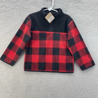 Crazy 8 Quater Zip Jacket Toddler 3T Red Black Plaid Fleece Holiday Christmas - Image 1 of 4