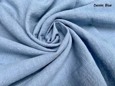 Stone Washed Plain Linen Fabric Soft Material Curtains Dress 55" Wide Denim Blue - Image 1 of 4