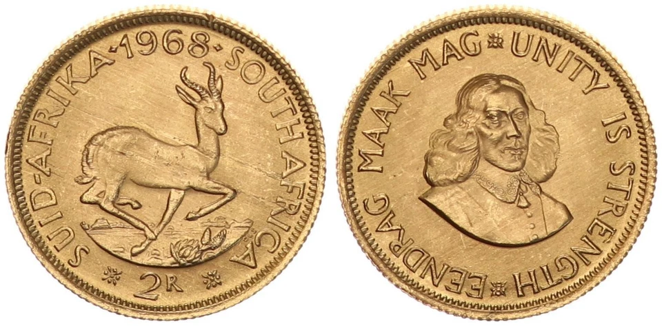 Südafrika 2 Rand Gold 1968 Springbock prägefrisch  117853 - Bild 1 von 1