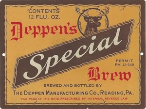 Letrero metálico reproducción etiqueta cerveza especial Deppen's 9"x12" lectura PA - Imagen 1 de 3
