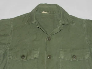¡Camisa de satén de algodón de la guerra de Vietnam militar de Estados Unidos 1967 de colección de 2 bolsillos! OG-107! SM - Imagen 1 de 7
