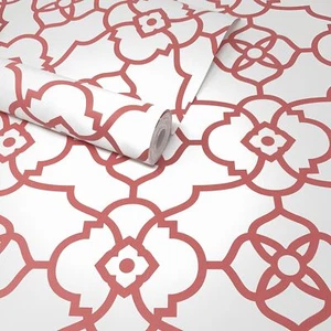 Paste The Wall - Korallenrot und cremeweiß geometrische Rankgitter Feature Tapete - Bild 1 von 4