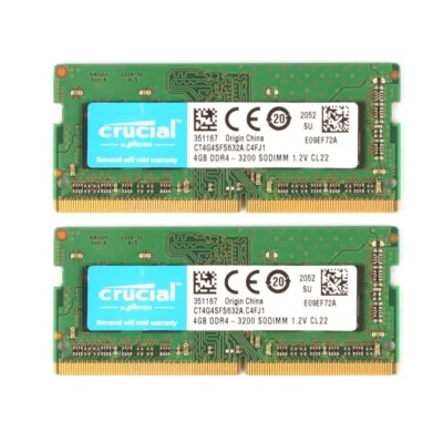 Crucial 8GB (2X4GB) DDR4 3200MHz PC4-25600 Laptop SODIMM Memory Ram CT4G4SFS632A - Image 1 of 4