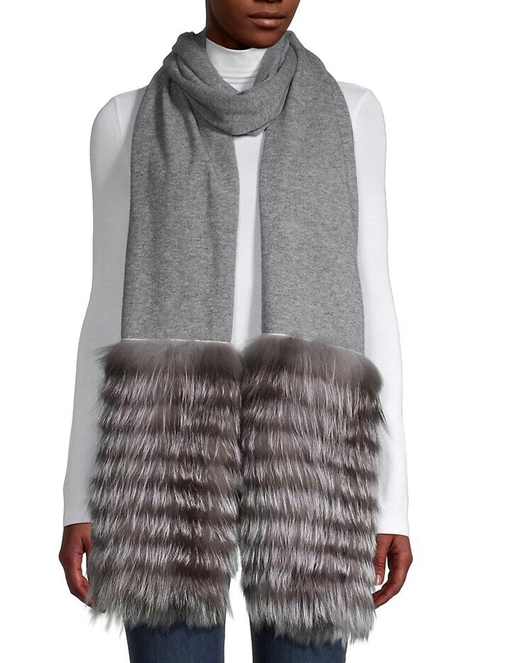 LA FIORENTINA Womens Scarf Gray Genuine Silver Fox Fur $699 - Image 1 of 1