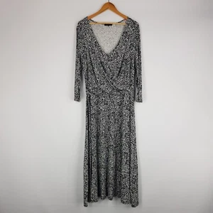 Basque Womens Size XL 16 Black White Floral Long Stretch Dress Long Sleeve - Picture 1 of 14