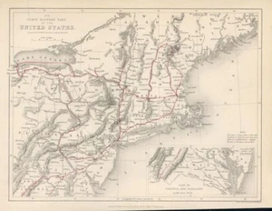 1839 Topographical Map Print Engraving ~ NEW YORK JERSEY ENGLAND MASSACHUSETTS - Picture 1 of 1