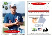 Jeff Barry 1991 Classic Best Baseball Card 365  West Palm Beach Expos