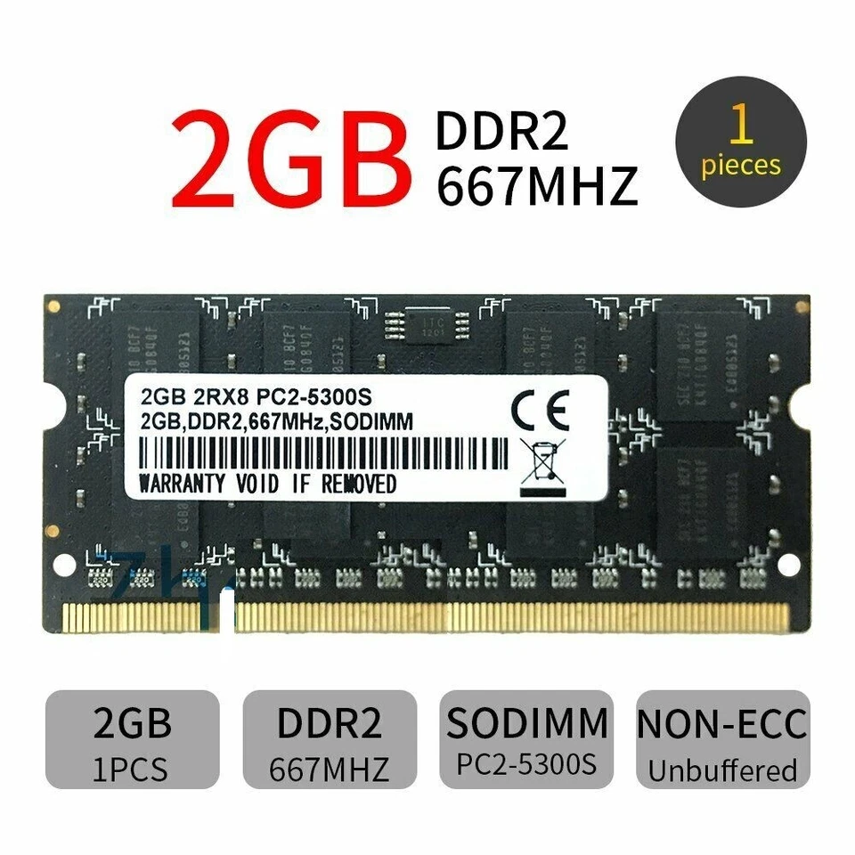 MEMORIA RAM NOTEBOOK 2GB 200 Pin DDR2 SoDimm 1.8v PC2-5300 667Mhz Non-ECC NUOVA - Immagine 1 di 1