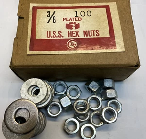 Vintage DV USS Plated Hex Nuts 3/8” Open Box 53 Count W/27 Washers - Picture 1 of 3