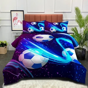 Soccer Comforter Set Twin (68X86 Inch), Purple Blue Soccer Theme Comforter, Spor - Picture 1 of 8