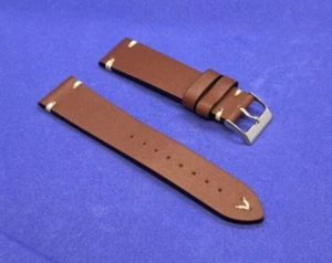Vintage Echtlederuhrenband 22 mm Braun, robustes Vintageleder - Bild 1 von 4