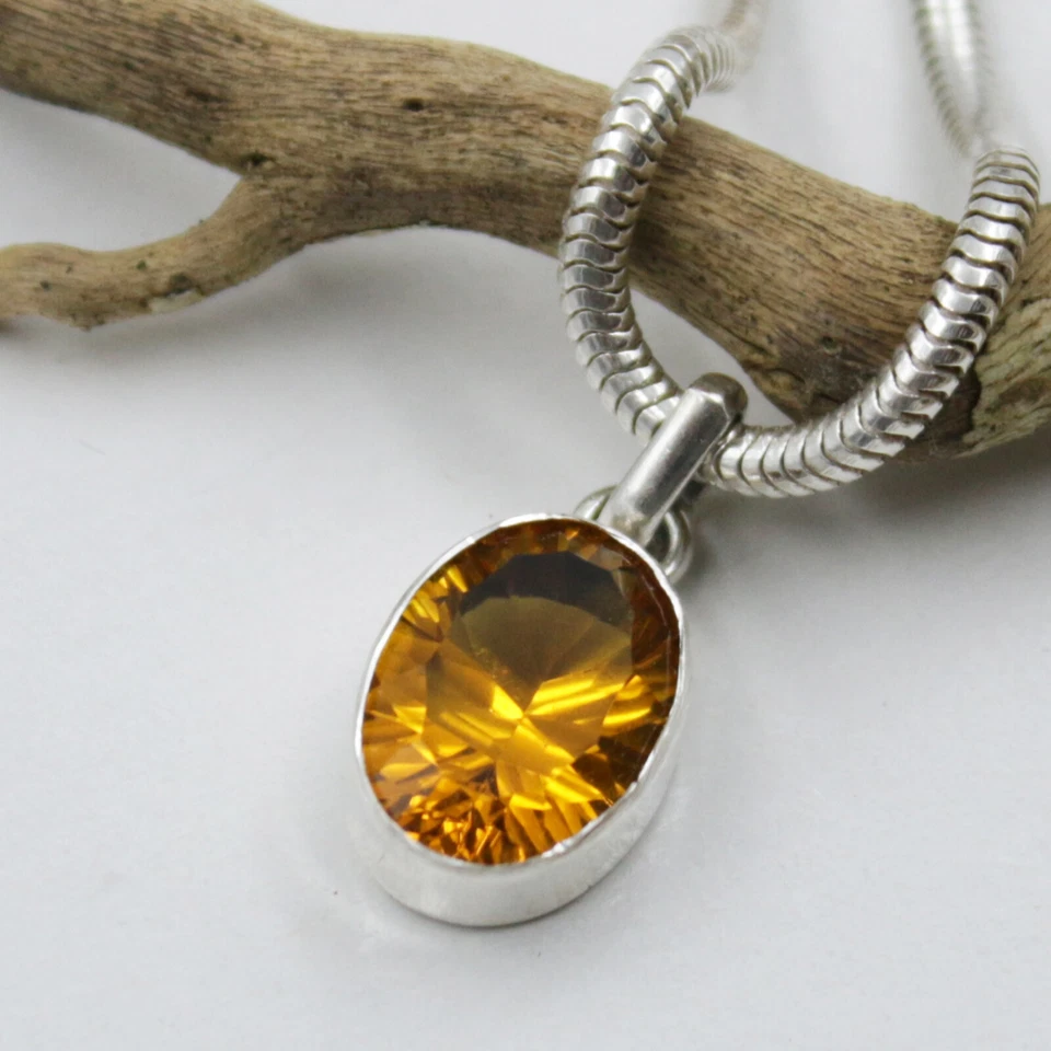 Rimorchio Quarzo Citrino Argento 2,5cm Sterling 925 Ciondolo Ovale Giallo Fa - Immagine 1 di 4