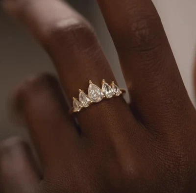 Антикварное обручальное кольцо грушевидной огранки с пятью камнями муассанитовое кольцо набор зубцов укладка лента - Изображение 1 из 4