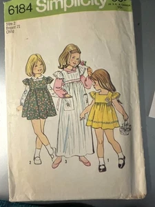 VTG Sewing Pattern-Simplicity 6184-Toddler GIRLS sz 2-DRESS/JUMPER 2 LENGTHS/TOP - Picture 1 of 2