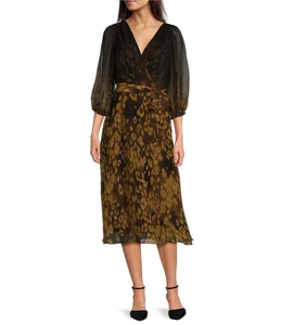 DKNY by Donna Karan Kleid ombre Leopardenmuster V-Ausschnitt Ballonärmel - Neu mit Etikett, Gr. 2 - Bild 1 von 6