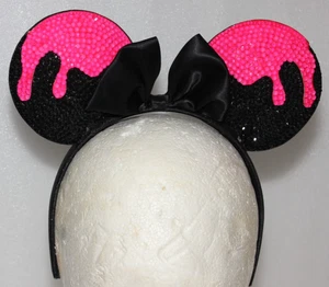 DISNEY MINNIE MOUSE EARS CUSTOM GLASS RHINESTONE PINK NEON DRIP HEADBAND - Picture 1 of 8