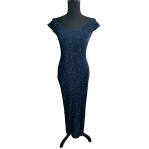Vintage Jessica McClintock for Gunne Sax fitted sheath 90s sparkle maxi gown, S - Picture 1 of 8