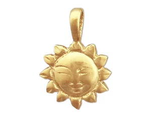 14K Gold Smiley Face Sun Charm Slide - Picture 1 of 6