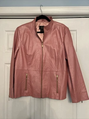 Terry Lewis Classic Luxuries Pink Leather Jacket~Gold Zippers~Large - Image 1 of 4