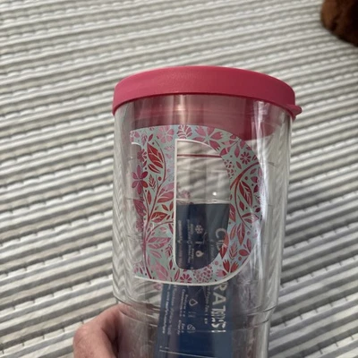 Tervis 24 Oz Tumbler Pink Initial Cursive Letter “D” Monogram Botanical USA New - Image 1 of 4