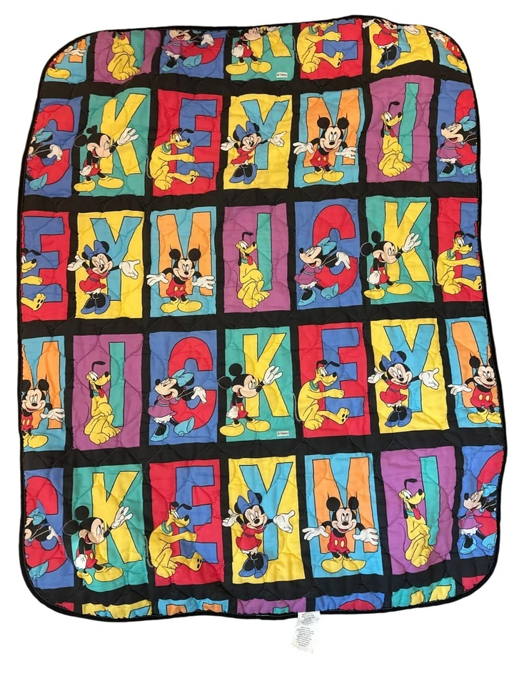 Vintage Colorful Disney Mickey Mouse & Friends Quilted Blanket 39" x 50" - Image 1 of 4