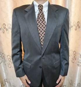 Vintage wool & silk handtailored Bespoke classic 2 button striped green suit 40R - Picture 1 of 15