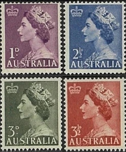 1953-56 Australia Queen Elizabeth 1st Series Set of 4x [1d-21/d-3d-31/2d] Stamps - Picture 1 of 2