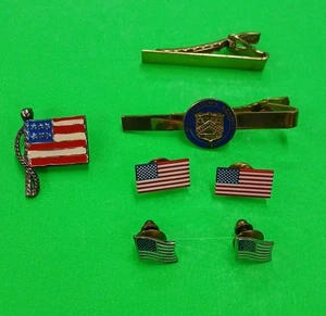United States Customs Service 1789 Gold Tone Tie Clip Bar & Flag Pins - Picture 1 of 4