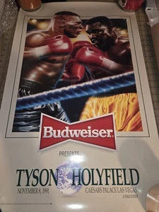 NOS MINT Holyfield vs Tyson Heavyweight Boxing 1991 Fight Postponed Bud Poster - Picture 1 of 8